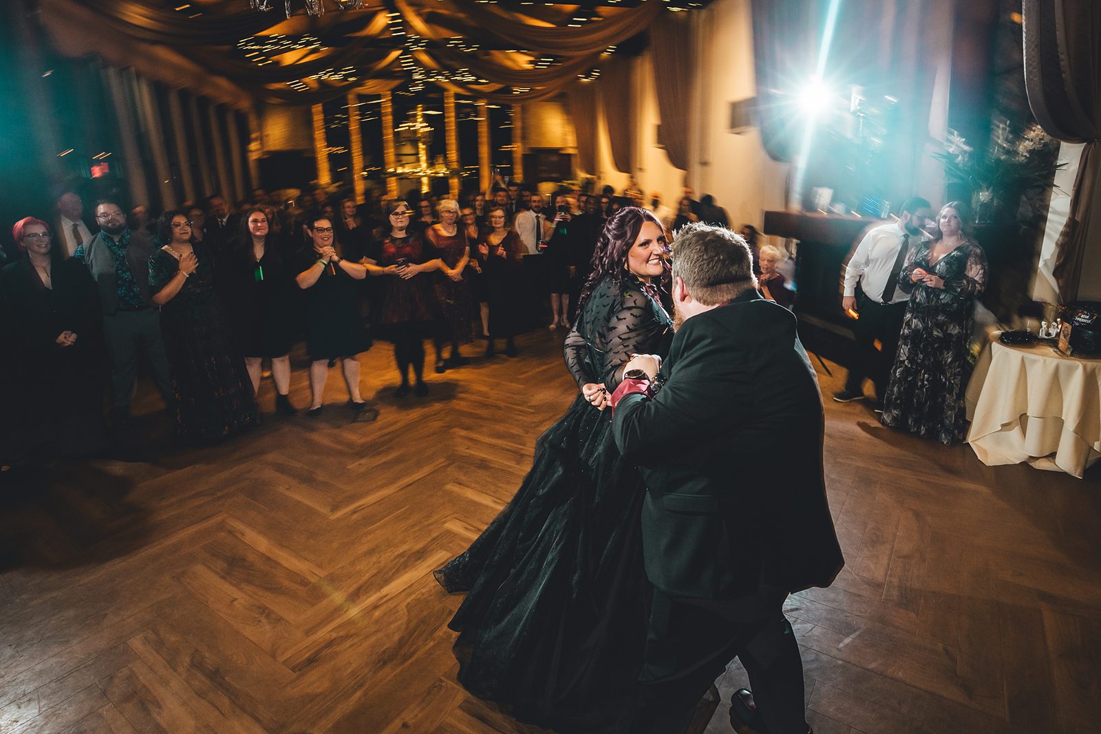 First dance at The Pond House reception with string lights